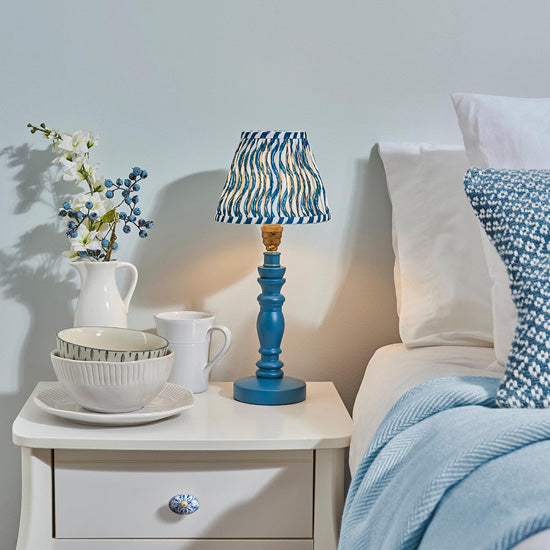 Bibury And Ripple 16cm Marlin Blue Fabric Shade Table Lamp In Satin Marlin Blue