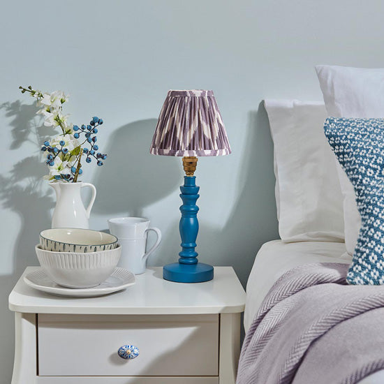 Bibury And Zigzag 16cm Pearl Grey Fabric Shade Table Lamp In Satin Marlin Blue