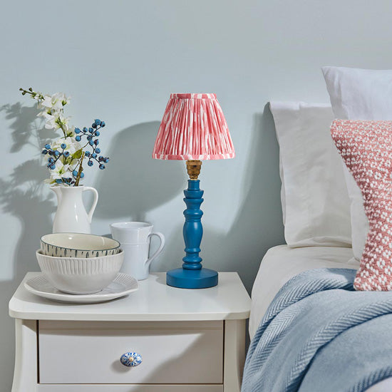 Bibury And Ikat 16cm Coral Pink Fabric Shade Table Lamp In Satin Marlin Blue