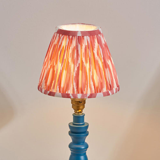 Bibury And Ikat 16cm Coral Pink Fabric Shade Table Lamp In Satin Marlin Blue