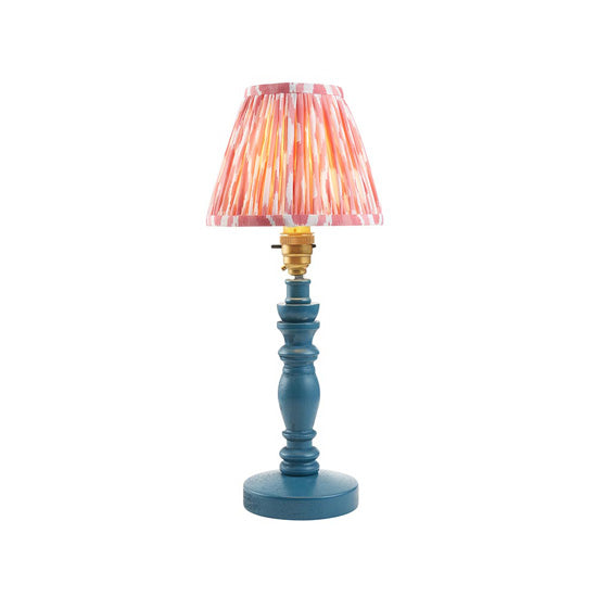 Bibury And Ikat 16cm Coral Pink Fabric Shade Table Lamp In Satin Marlin Blue