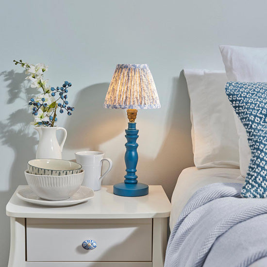 Bibury And Leaf 16cm Shell Bay Blue Fabric Shade Table Lamp In Satin Marlin Blue