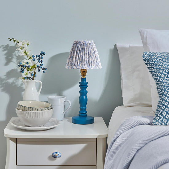 Bibury And Leaf 16cm Shell Bay Blue Fabric Shade Table Lamp In Satin Marlin Blue