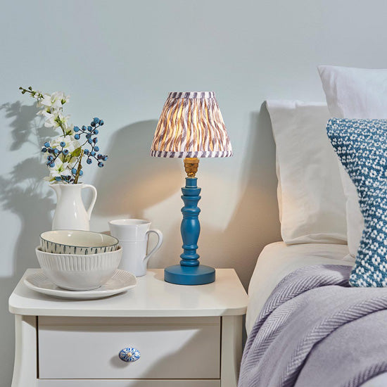 Bibury And Ripple 16cm Pearl Grey Fabric Shade Table Lamp In Satin Marlin Blue