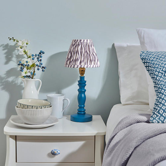 Bibury And Ripple 16cm Pearl Grey Fabric Shade Table Lamp In Satin Marlin Blue