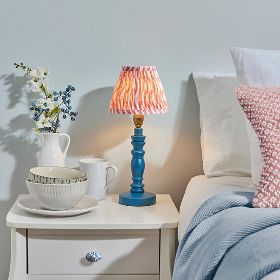 Bibury And Ripple 16cm Coral Pink Fabric Shade Table Lamp In Satin Marlin Blue