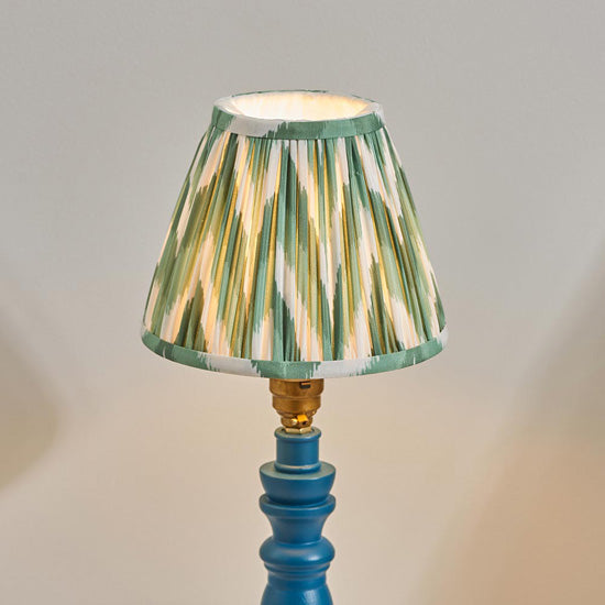 Bibury And Zigzag 16cm Cotswold Green Fabric Shade Table Lamp In Satin Marlin Blue