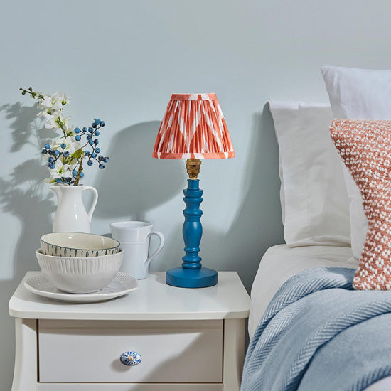 Bibury And Zigzag 16cm Apricot Orange Fabric Shade Table Lamp In Satin Marlin Blue