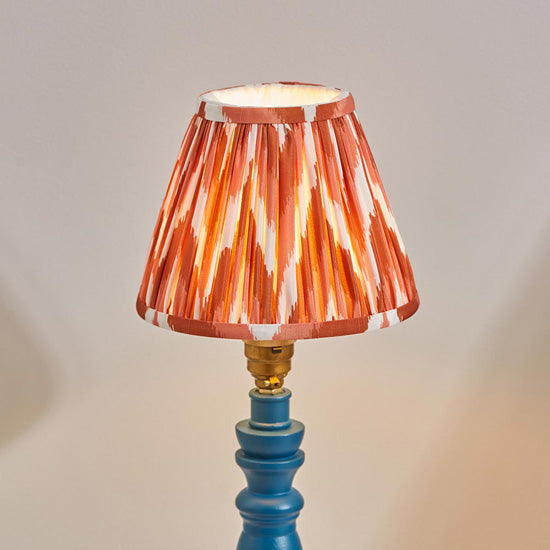 Bibury And Zigzag 16cm Apricot Orange Fabric Shade Table Lamp In Satin Marlin Blue