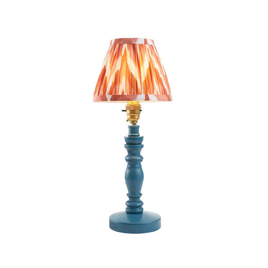 Bibury And Zigzag 16cm Apricot Orange Fabric Shade Table Lamp In Satin Marlin Blue