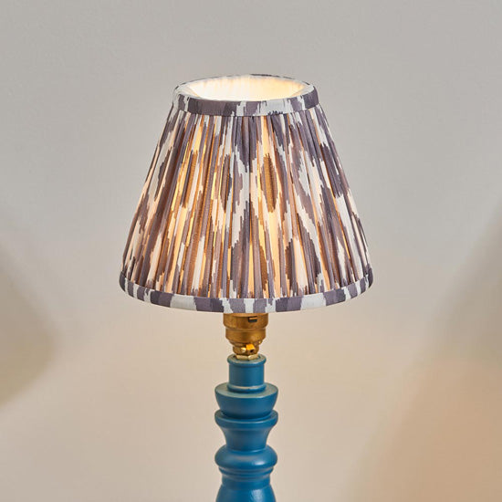 Bibury And Ikat 16cm Pearl Grey Fabric Shade Table Lamp In Satin Marlin Blue