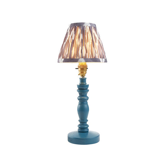 Bibury And Ikat 16cm Pearl Grey Fabric Shade Table Lamp In Satin Marlin Blue