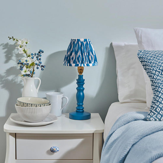 Bibury And Ikat 16cm Yellow And Jade Fabric Shade Table Lamp In Satin Marlin Blue