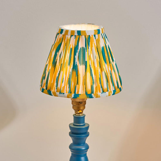 Bibury And Ikat 16cm Yellow And Jade Fabric Shade Table Lamp In Satin Marlin Blue