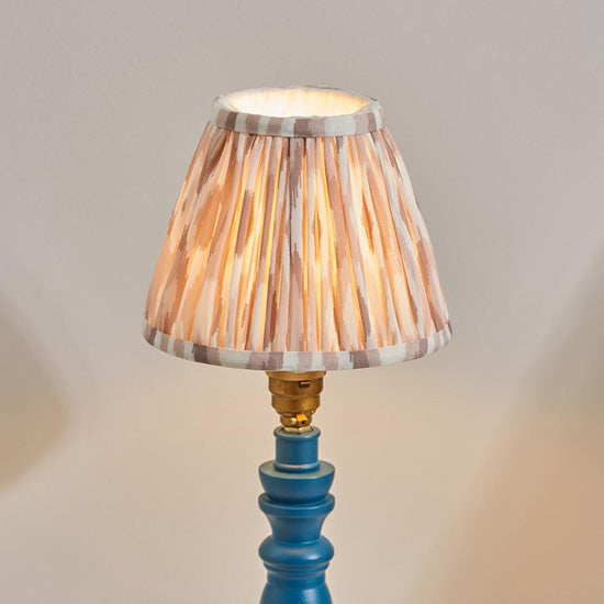 Bibury And Ikat 16cm Neutral Fabric Shade Table Lamp In Satin Marlin Blue