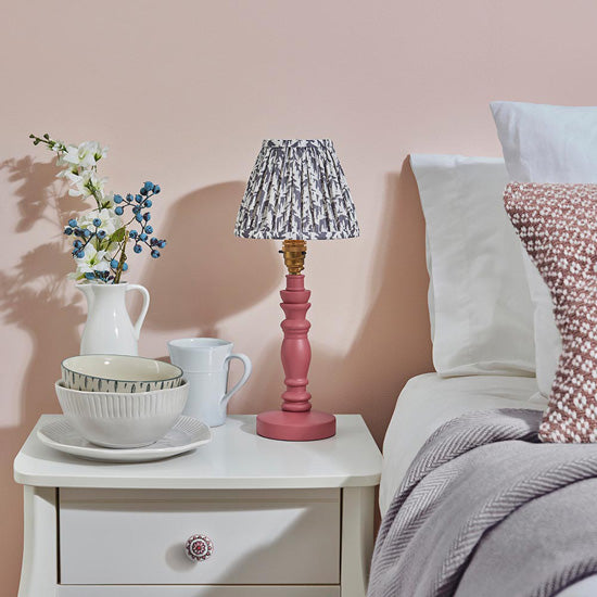 Bibury And Leaf 16cm Pearl Grey Fabric Shade Table Lamp In Satin Pink Clay