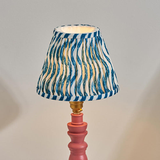 Bibury And Ripple 16cm Marlin Blue Fabric Shade Table Lamp In Satin Pink Clay