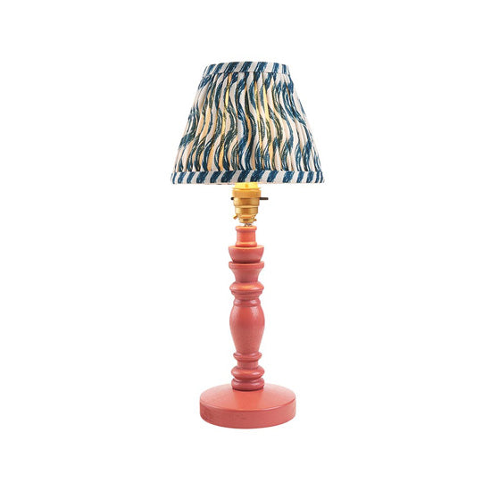 Bibury And Ripple 16cm Marlin Blue Fabric Shade Table Lamp In Satin Pink Clay