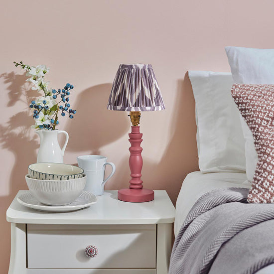 Bibury And Zigzag 16cm Pearl Grey Fabric Shade Table Lamp In Satin Pink Clay