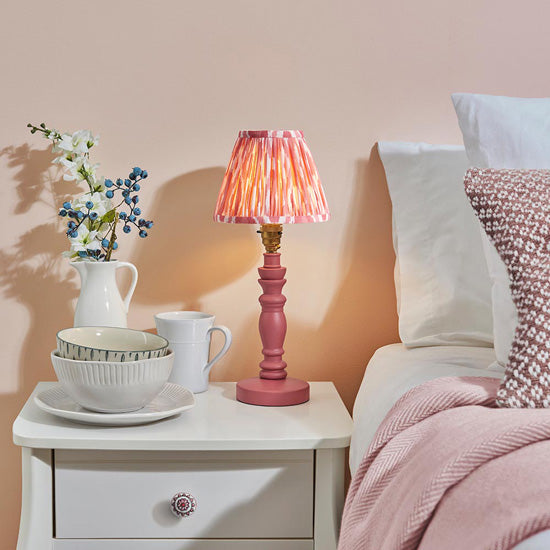 Bibury And Ikat 16cm Coral Pink Fabric Shade Table Lamp In Satin Pink Clay