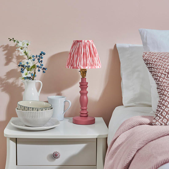 Bibury And Ikat 16cm Coral Pink Fabric Shade Table Lamp In Satin Pink Clay