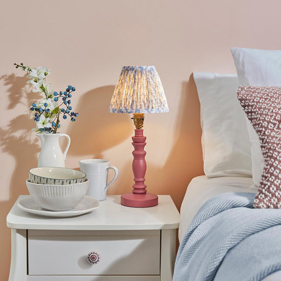 Bibury And Leaf 16cm Shell Bay Blue Fabric Shade Table Lamp In Satin Pink Clay