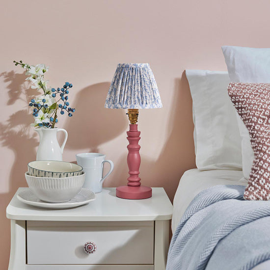 Bibury And Leaf 16cm Shell Bay Blue Fabric Shade Table Lamp In Satin Pink Clay