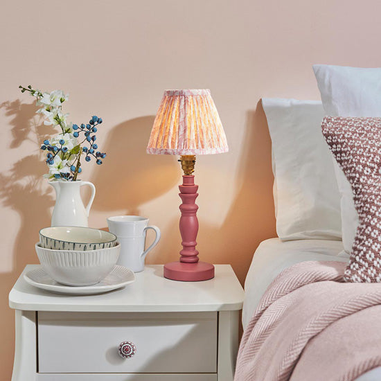 Bibury And Leaf 16cm Peachy Keen Fabric Shade Table Lamp In Satin Pink Clay