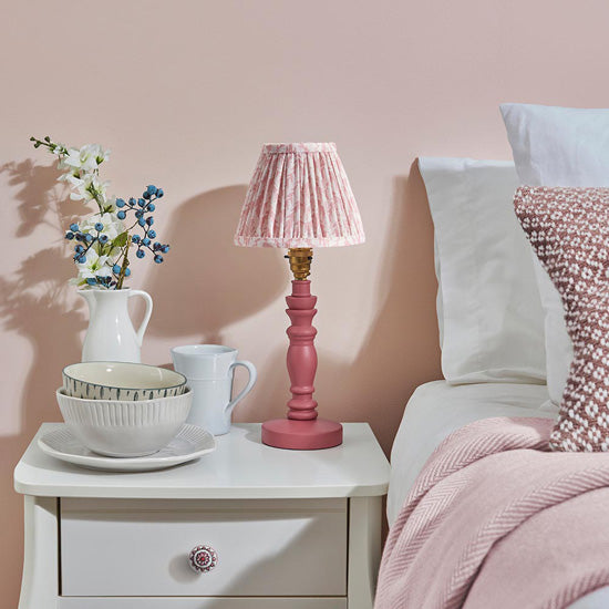 Bibury And Leaf 16cm Peachy Keen Fabric Shade Table Lamp In Satin Pink Clay