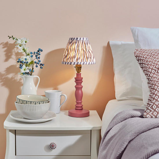 Bibury And Ripple 16cm Pearl Grey Fabric Shade Table Lamp In Satin Pink Clay