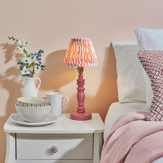 Bibury And Ripple 16cm Coral Pink Fabric Shade Table Lamp In Satin Pink Clay