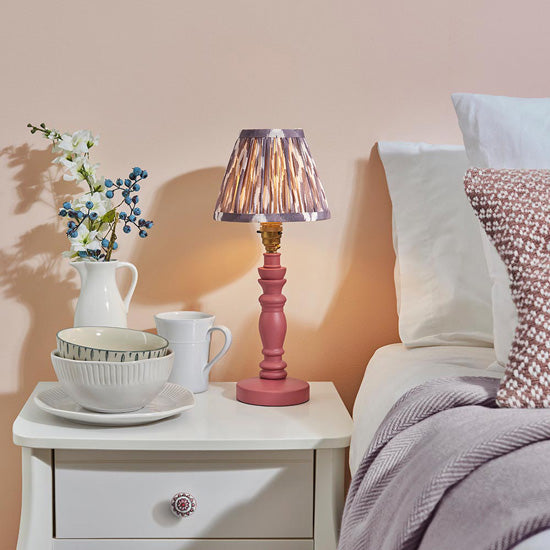 Bibury And Ikat 16cm Pearl Grey Fabric Shade Table Lamp In Satin Pink Clay