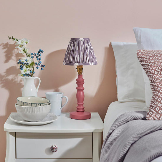 Bibury And Ikat 16cm Pearl Grey Fabric Shade Table Lamp In Satin Pink Clay