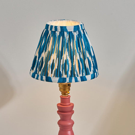 Bibury And Ikat 16cm Marlin Blue Fabric Shade Table Lamp In Satin Pink Clay