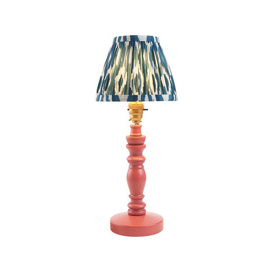 Bibury And Ikat 16cm Marlin Blue Fabric Shade Table Lamp In Satin Pink Clay