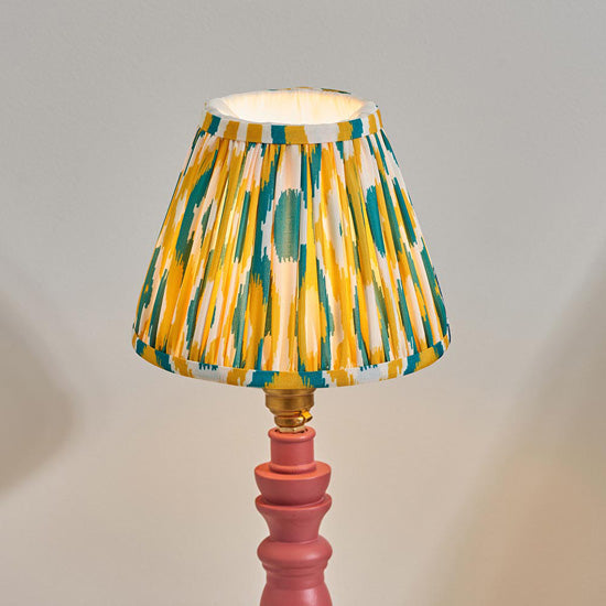 Bibury And Ikat 16cm Yellow And Jade Fabric Shade Table Lamp In Satin Pink Clay