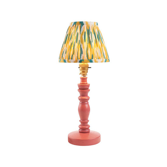 Bibury And Ikat 16cm Yellow And Jade Fabric Shade Table Lamp In Satin Pink Clay