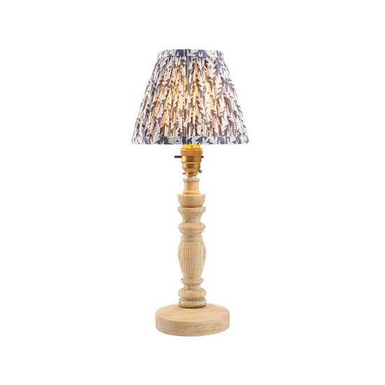 Bibury And Leaf 16cm Pearl Grey Fabric Shade Table Lamp In Natural Ash