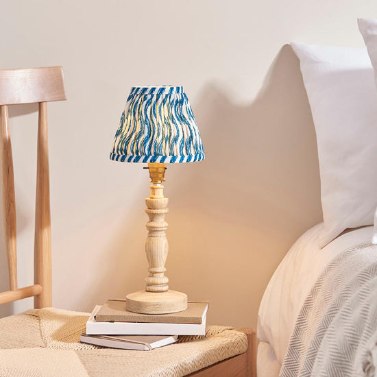 Bibury And Ripple 16cm Marlin Blue Fabric Shade Table Lamp In Natural Ash