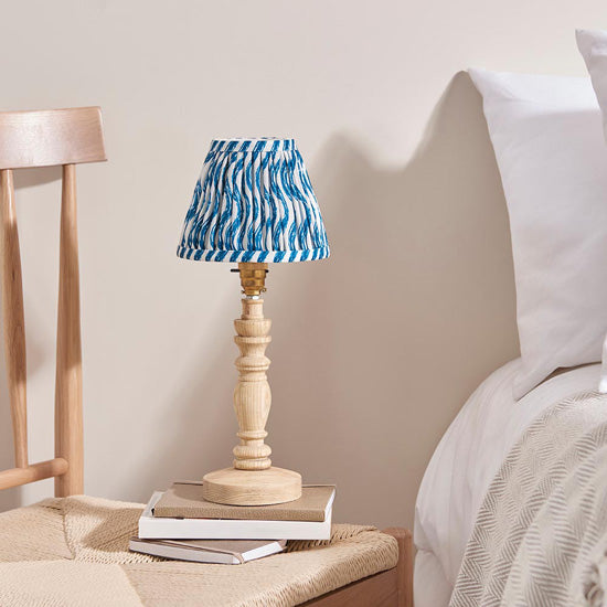 Bibury And Ripple 16cm Marlin Blue Fabric Shade Table Lamp In Natural Ash