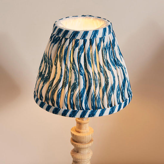 Bibury And Ripple 16cm Marlin Blue Fabric Shade Table Lamp In Natural Ash