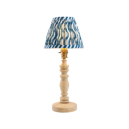 Bibury And Ripple 16cm Marlin Blue Fabric Shade Table Lamp In Natural Ash