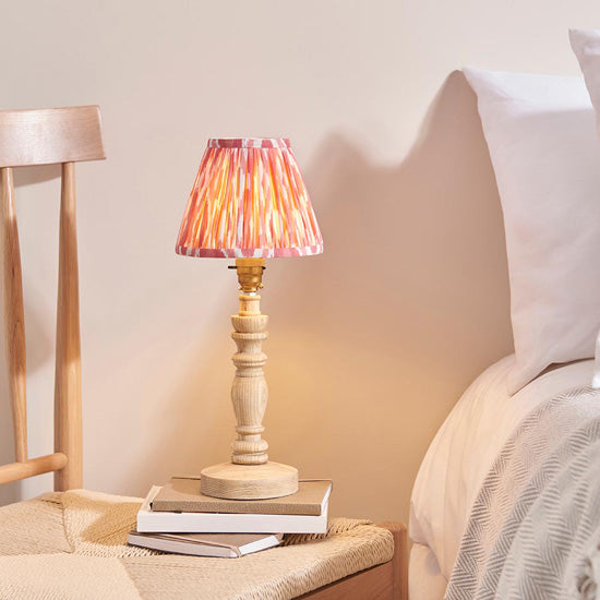 Bibury And Ikat 16cm Coral Pink Fabric Shade Table Lamp In Natural Ash