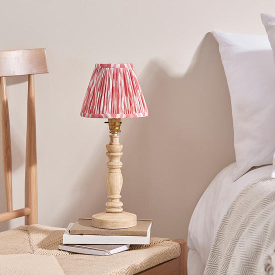 Bibury And Ikat 16cm Coral Pink Fabric Shade Table Lamp In Natural Ash