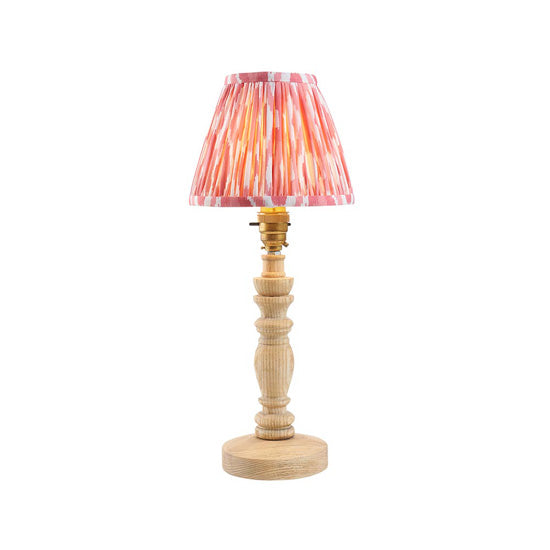 Bibury And Ikat 16cm Coral Pink Fabric Shade Table Lamp In Natural Ash