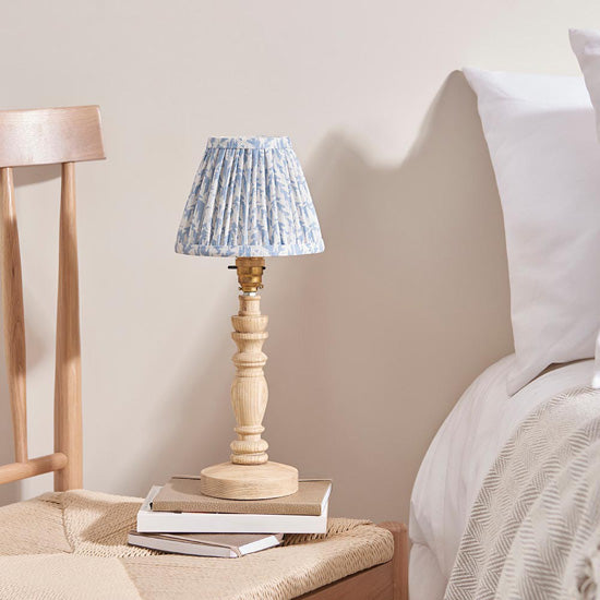 Bibury And Leaf 16cm Shell Bay Blue Fabric Shade Table Lamp In Natural Ash