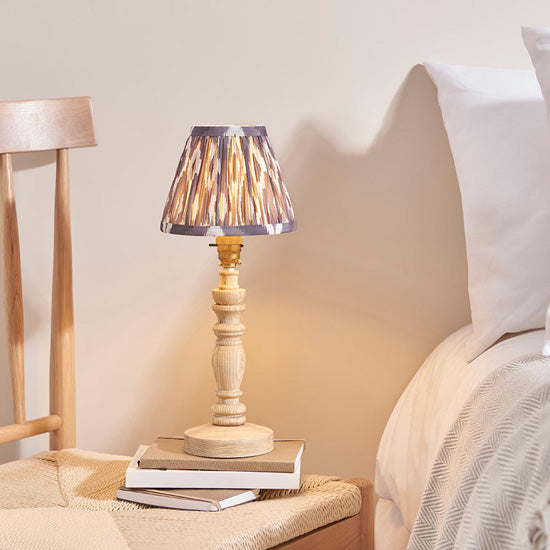 Bibury And Ikat 16cm Pearl Grey Fabric Shade Table Lamp In Natural Ash