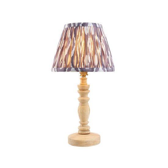 Bibury And Ikat 16cm Pearl Grey Fabric Shade Table Lamp In Natural Ash