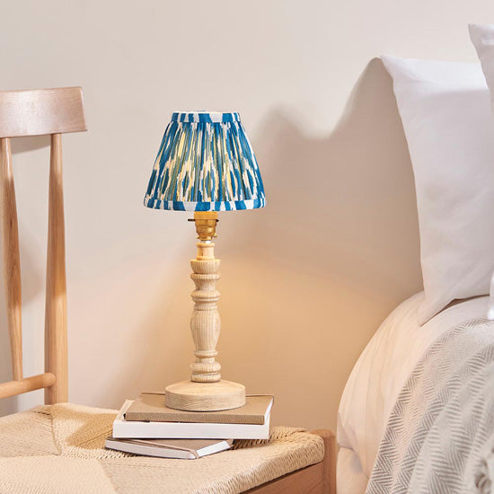 Bibury And Ikat 16cm Marlin Blue Fabric Shade Table Lamp In Natural Ash