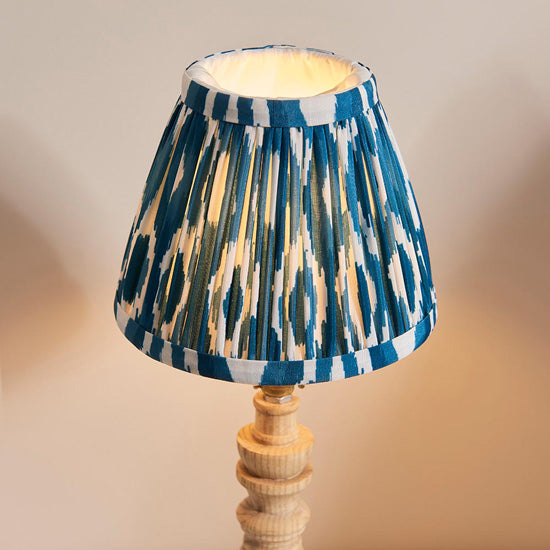 Bibury And Ikat 16cm Marlin Blue Fabric Shade Table Lamp In Natural Ash